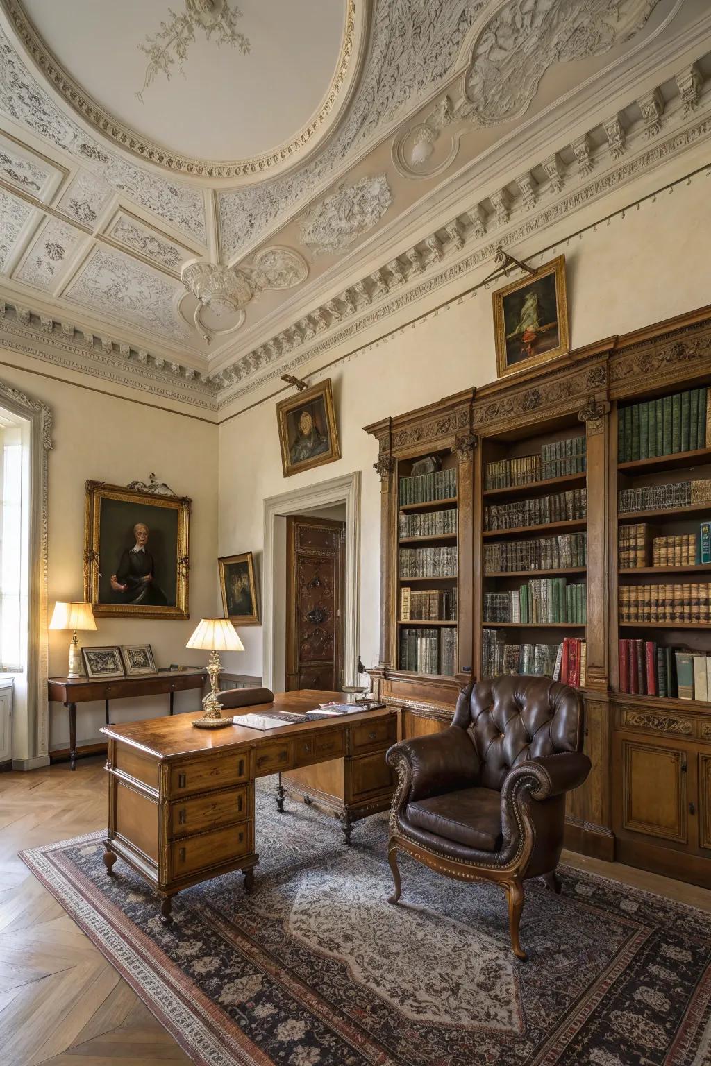 Inject timeless elegance utilizing elaborate ceiling details.