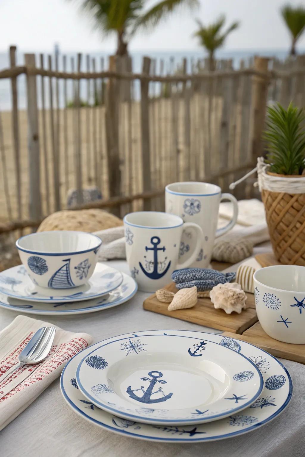 Bring coastal charm with ceramic nautical features.