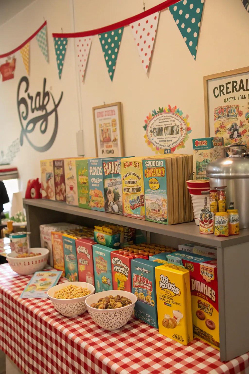 Nostalgic touches enrich charm around cereal zones.