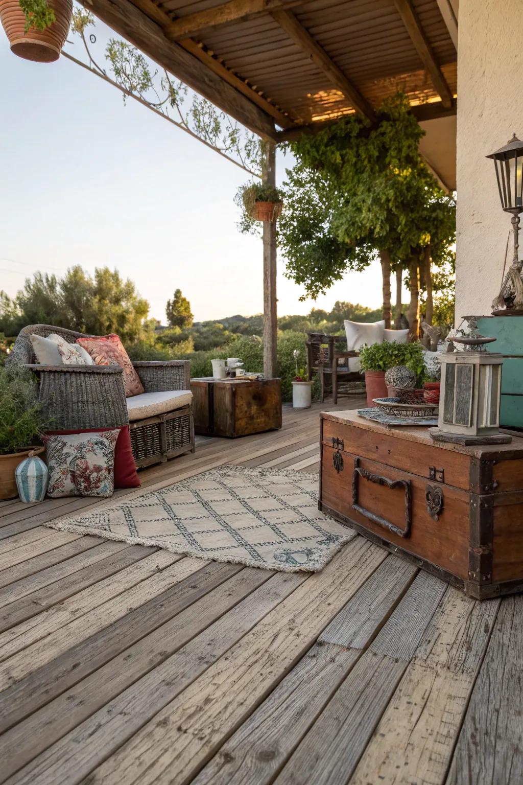 Reclaimed decking planks providing rustic charm.