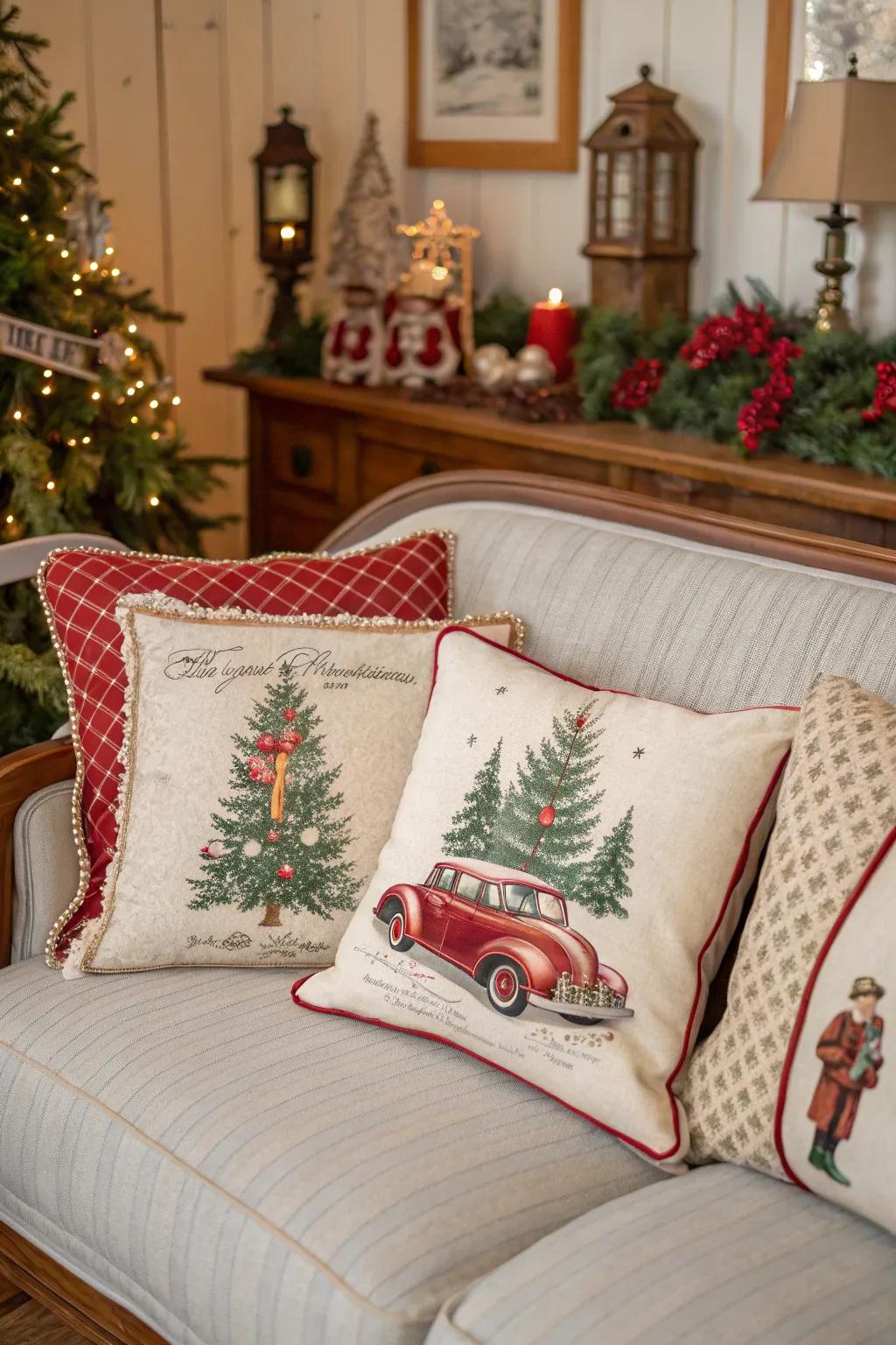 Vintage prints infuse a nostalgic allure into holiday decorations.