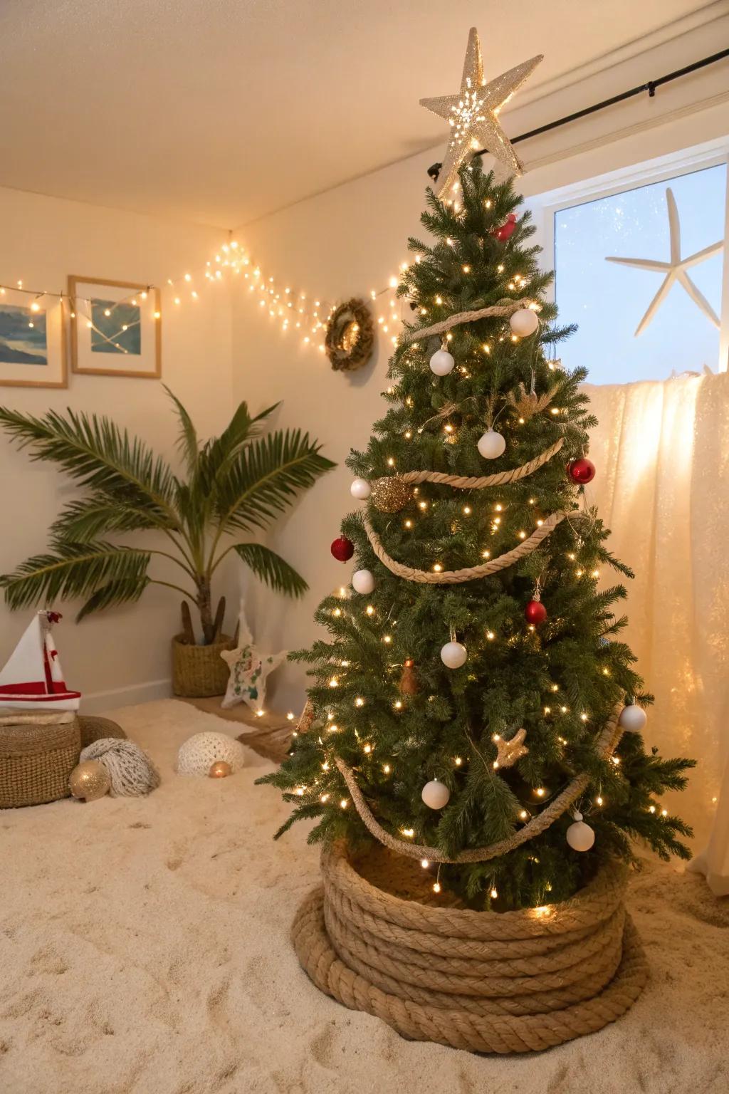 A cord collar introduces a marine inflection to your tree.