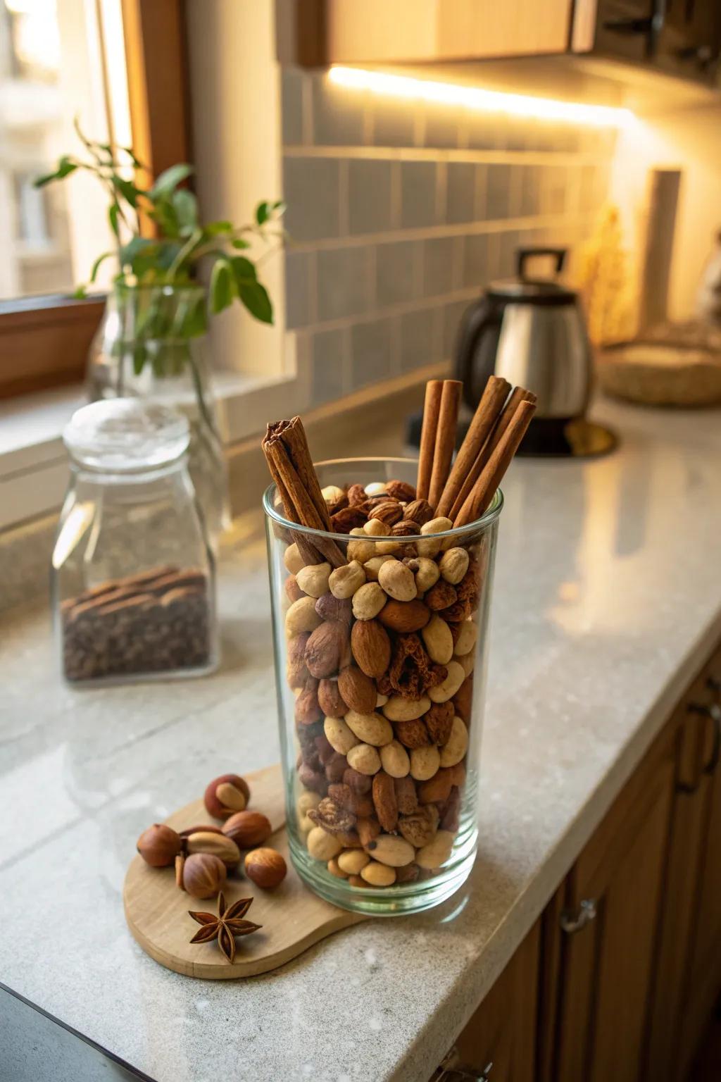 Combine visual appeal and aroma with nuts and cinnamon.