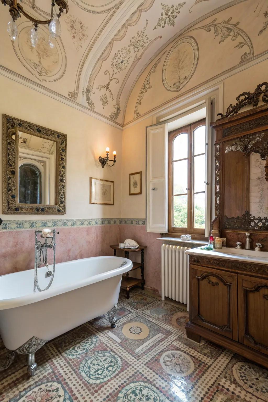 Historical design aspects inject persona into the bathroom.