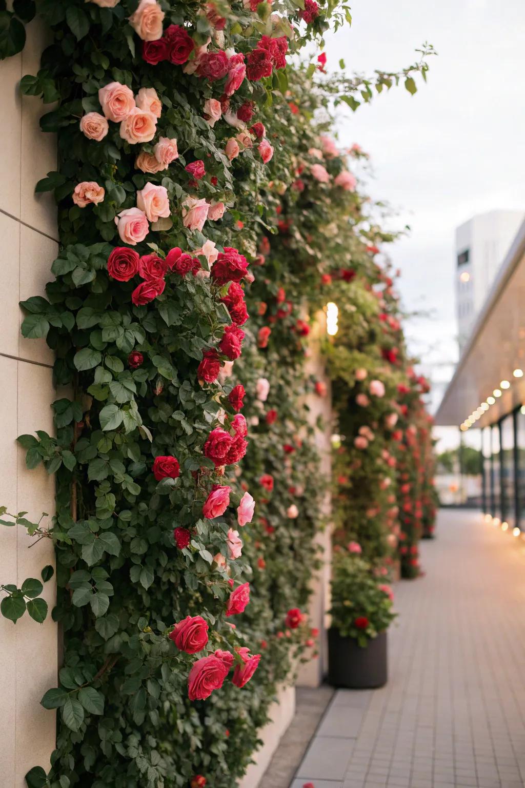 Render a sensational declaration with a vertical rose garden.