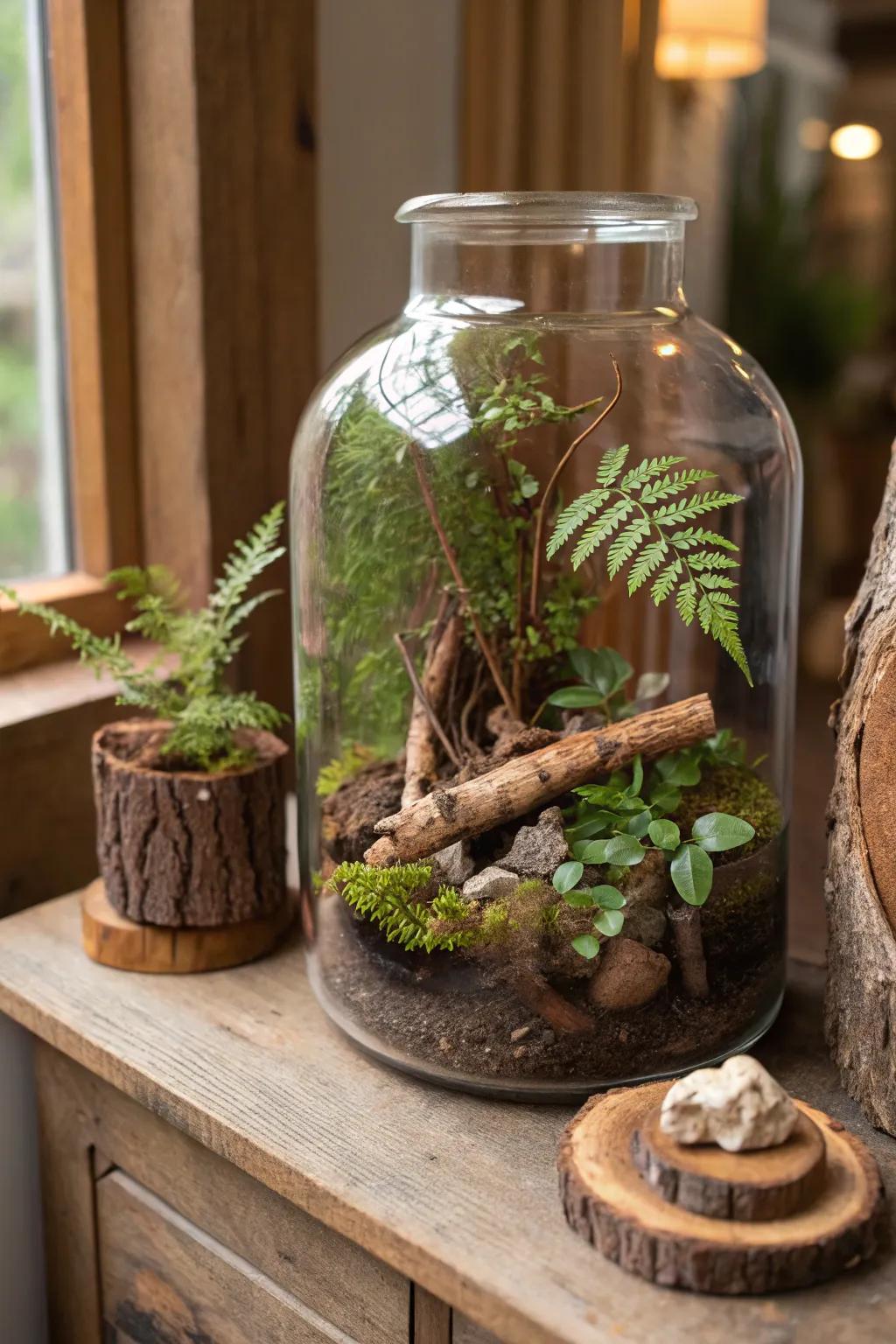 A country woodland vista terrarium ushering the forest into your abode.