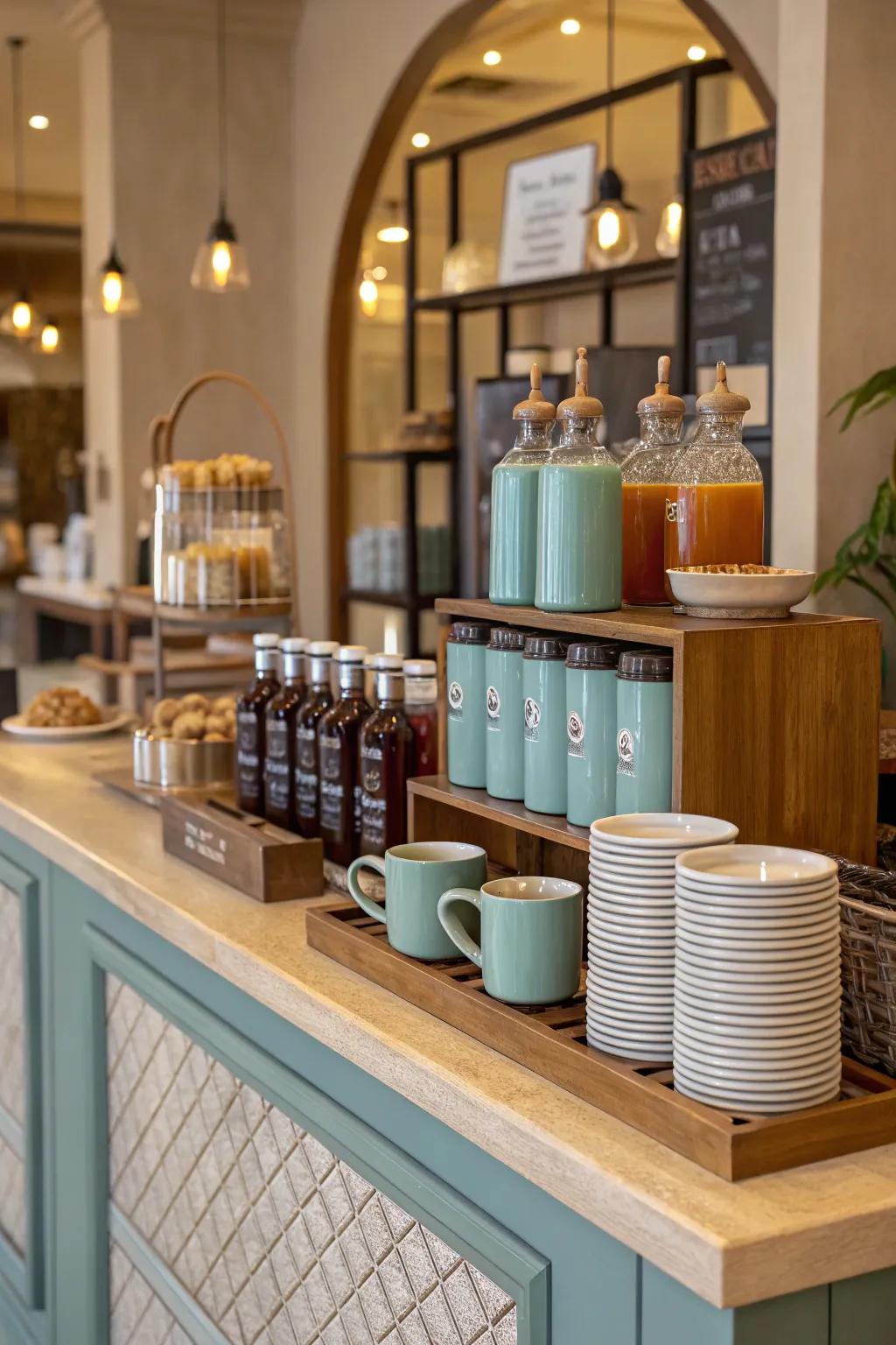 Hue coordination ensures your coffee and tea station complements your home decor.