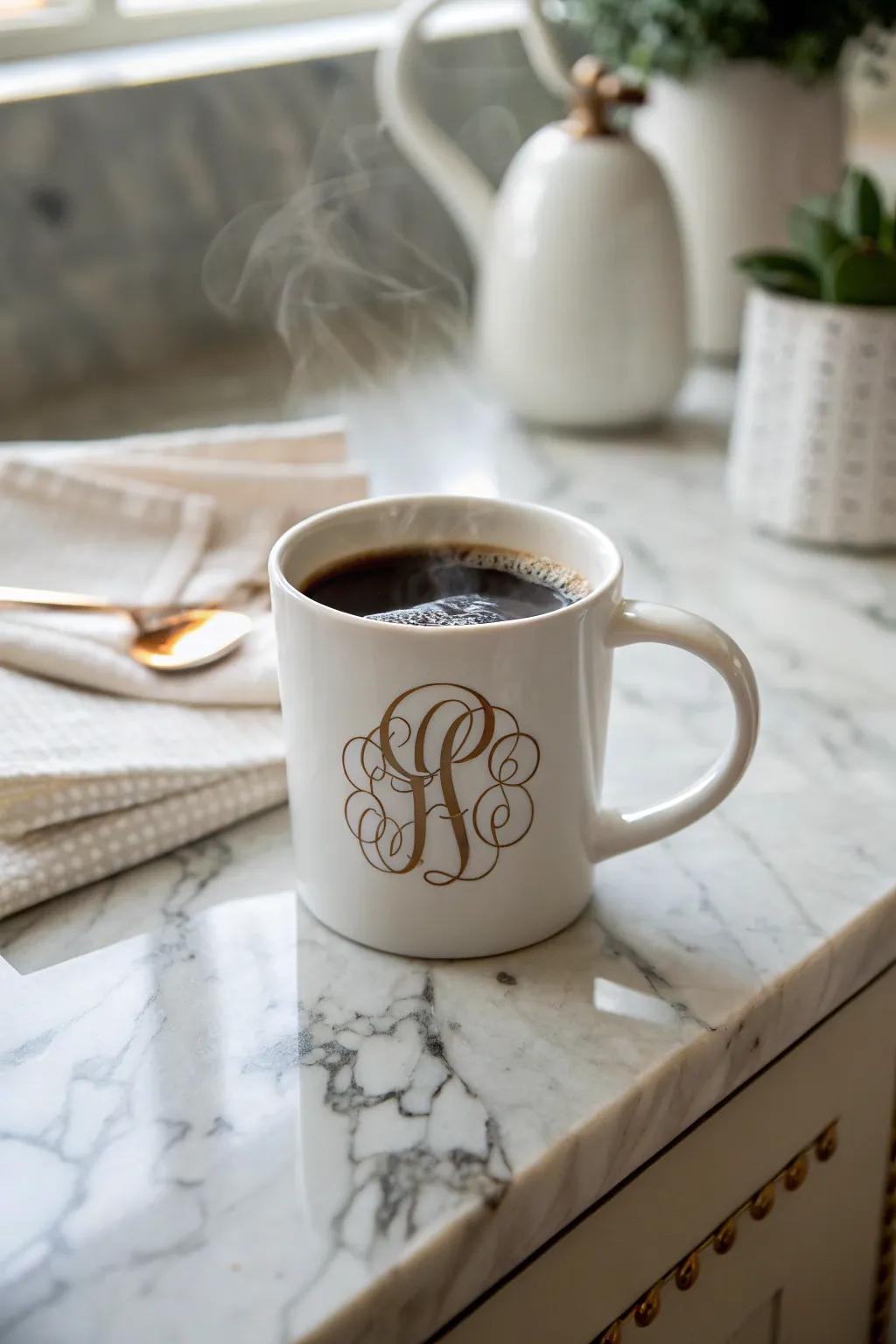 Make it personal using coffee cups that feature custom initials.