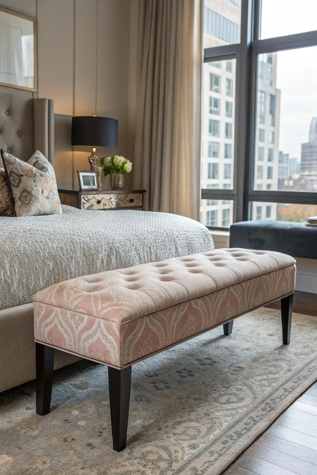 An upholstered bench that adds warmth and comfort.