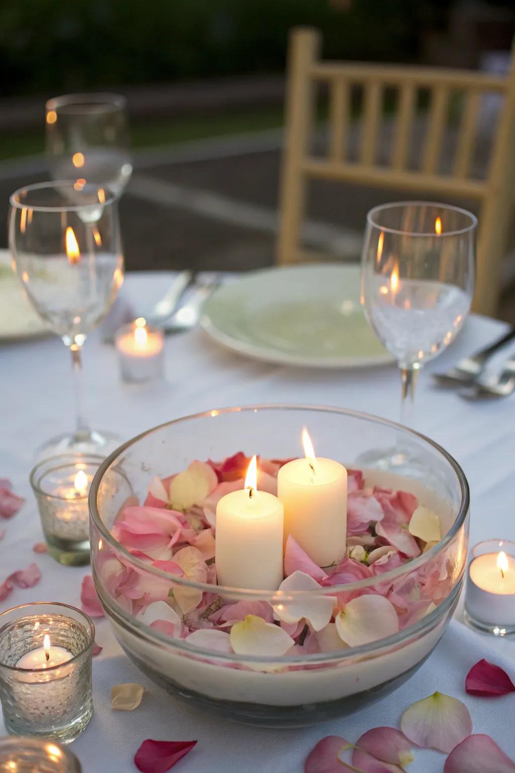 Afloat candles forge an enchanting focal point.