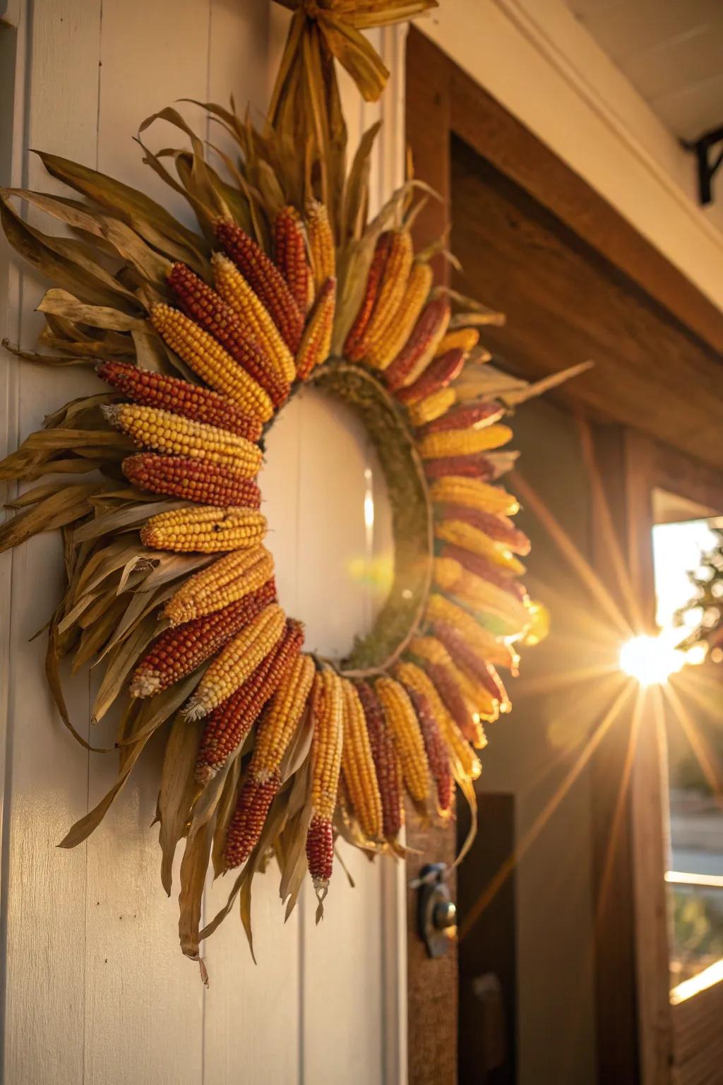A daring sunburst grain wrapper adornment.