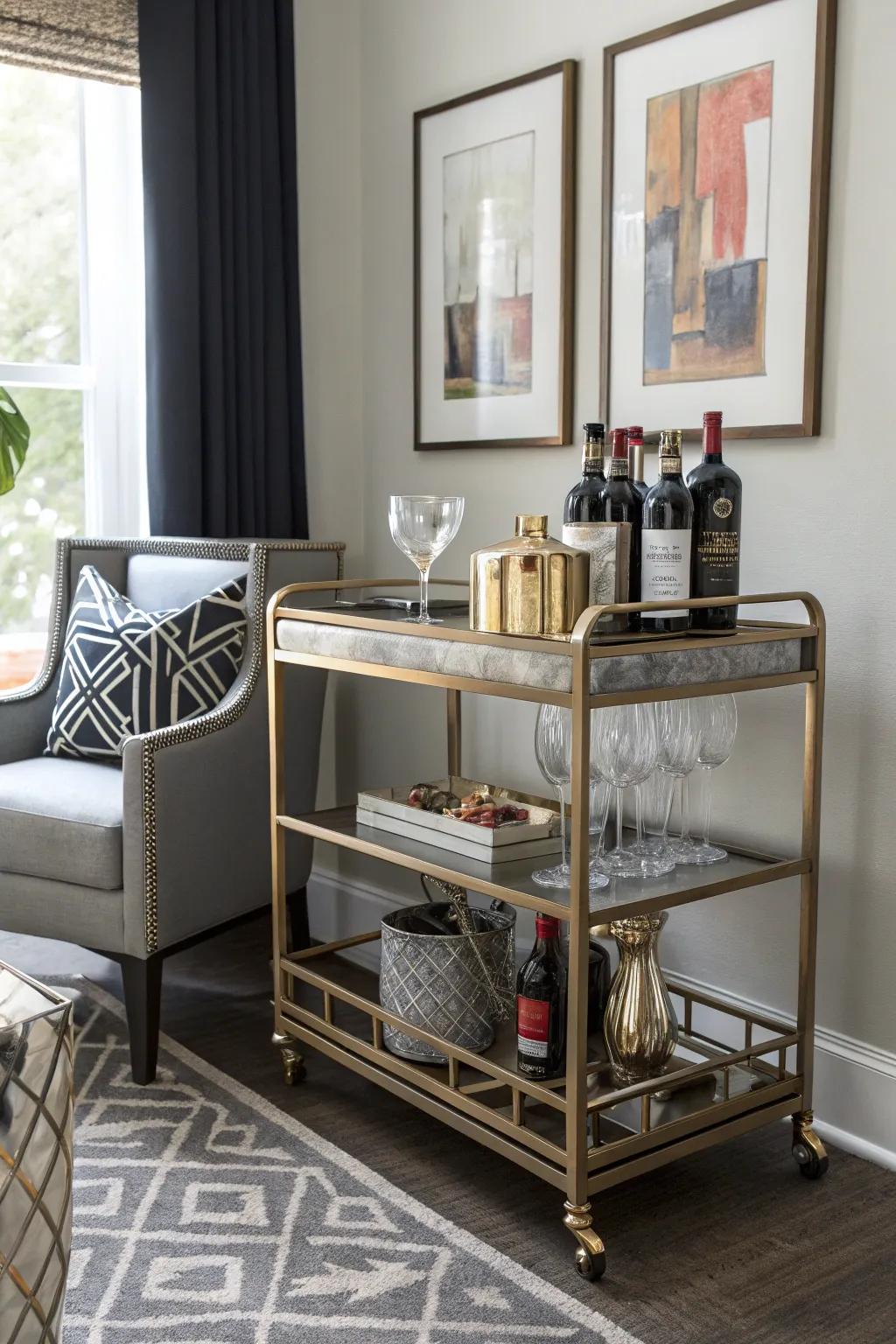 Mobile bar carts offer flexibility and style.