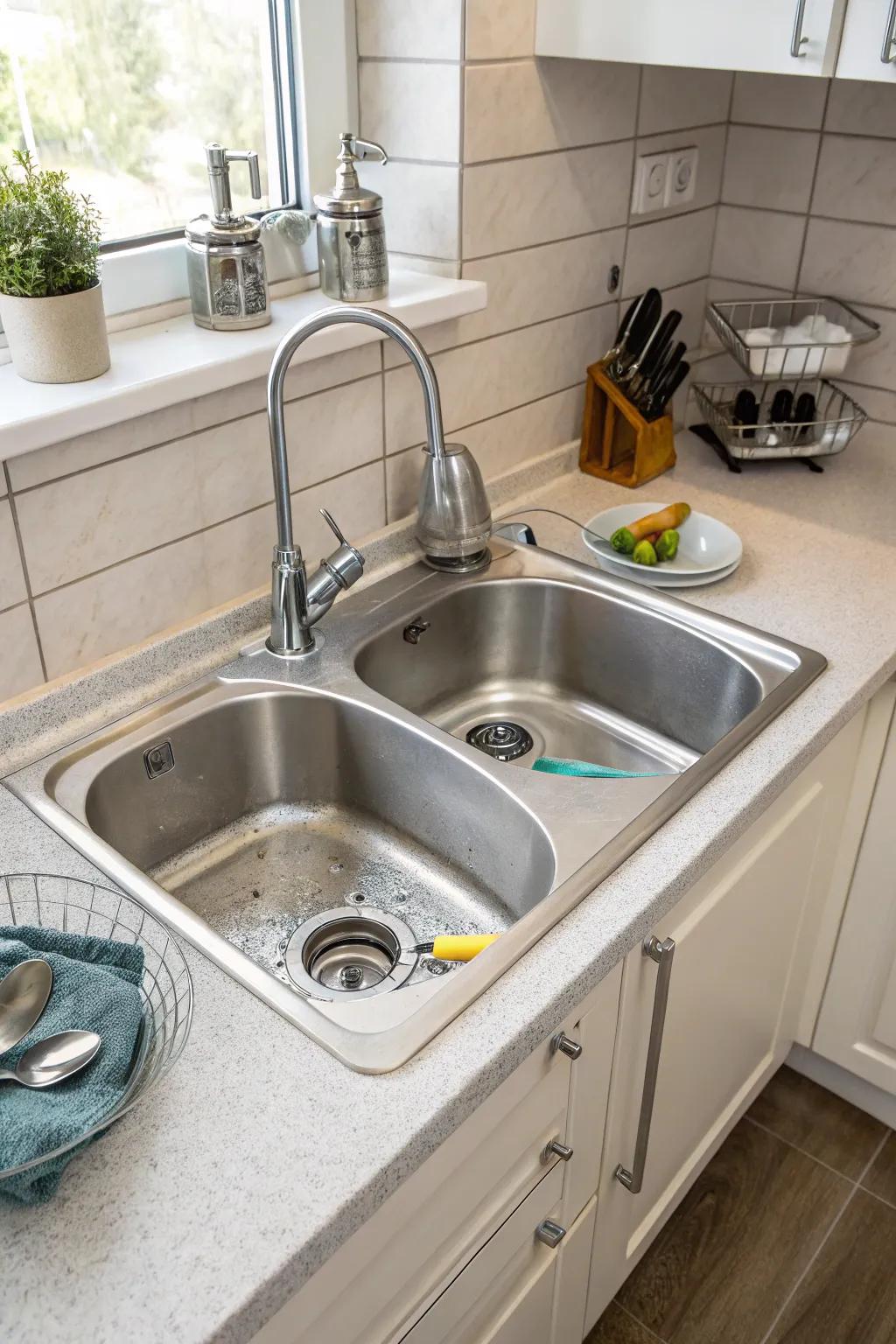 A double basin sink, ideal for juggling multiple tasks.