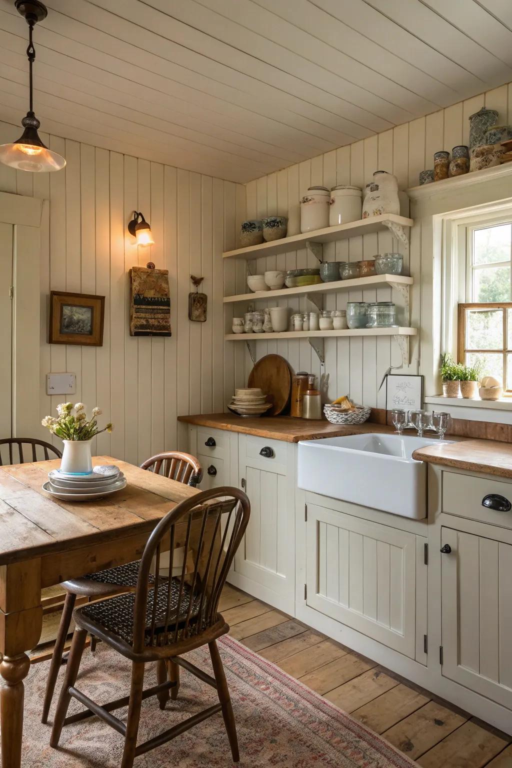 Beadboard paneling lends personality to this charming cooking space.