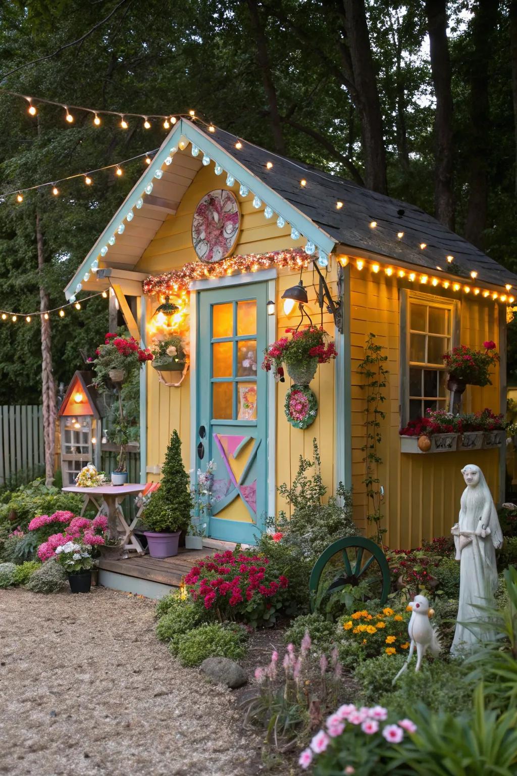 An enchanted garden outbuilding full of whimsy.
