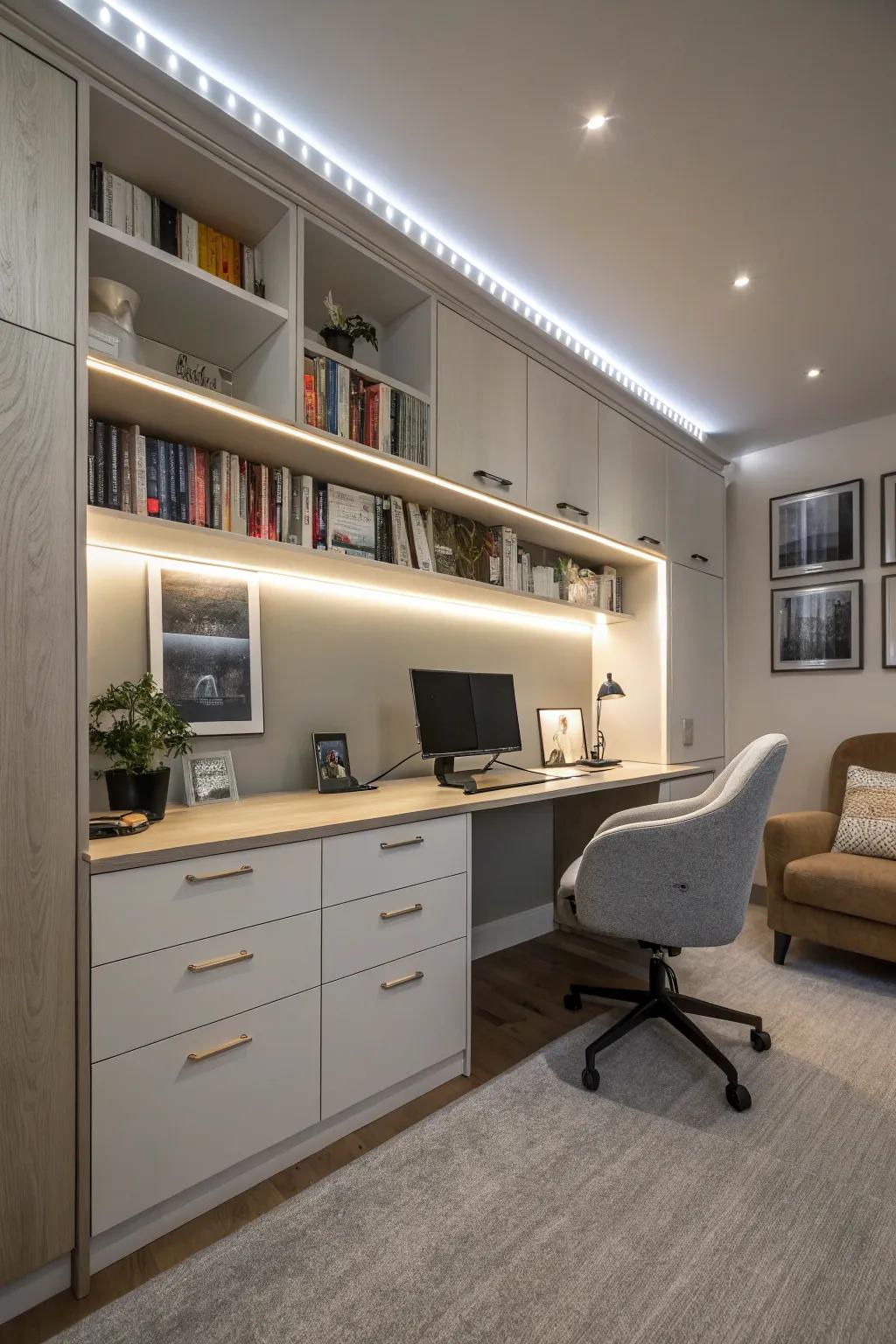 Luminous diode strips add a chic and versatile glow.