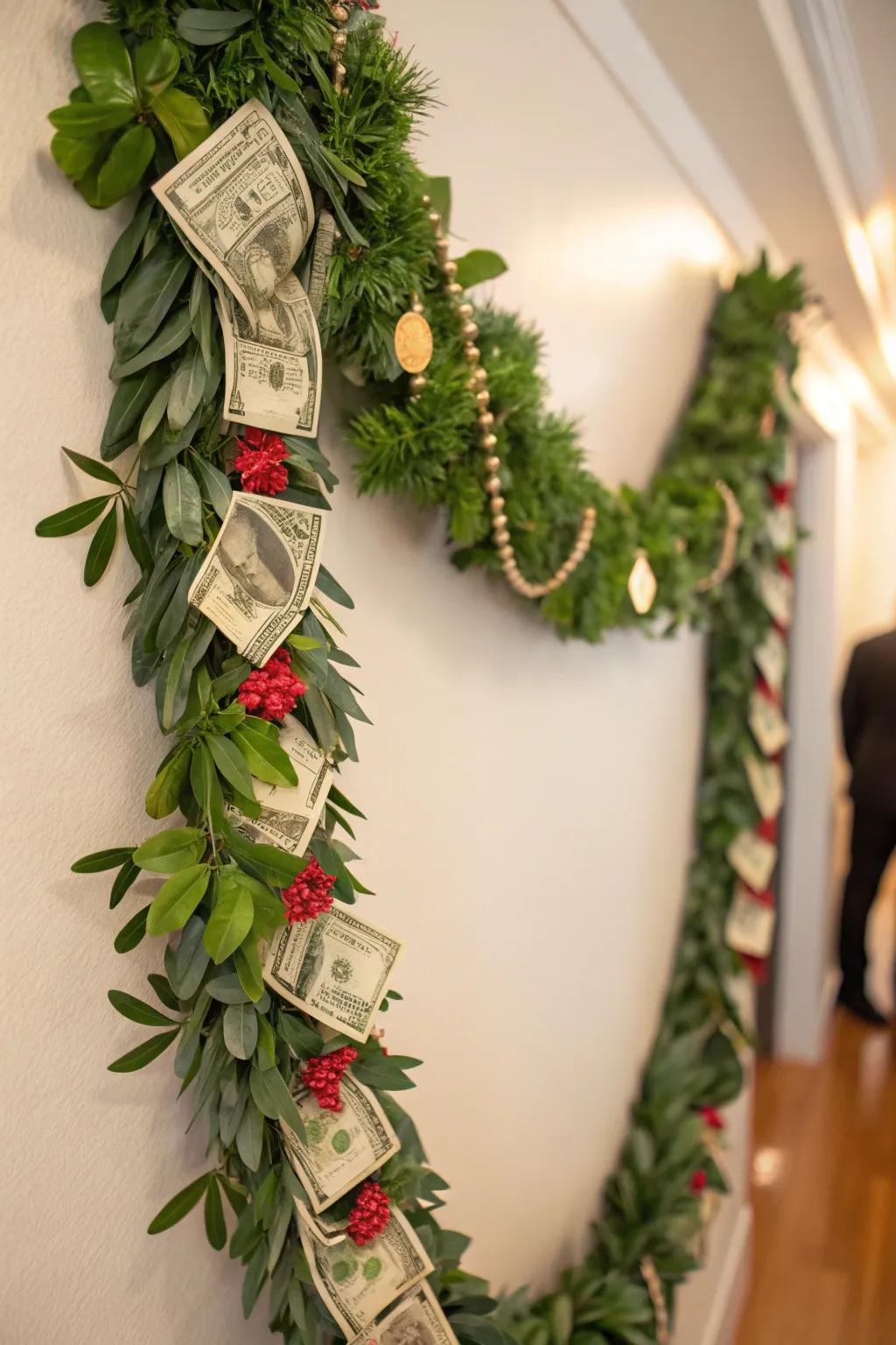 A celebratory currency garland impeccable for the festive period.