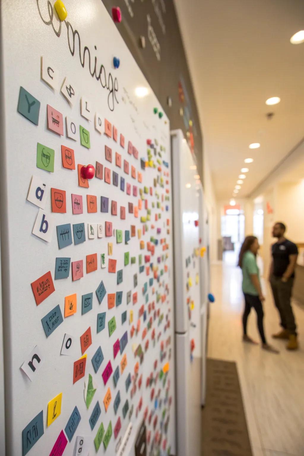 An enchanted lexical display featuring repositionable terminology on a magnetic board
