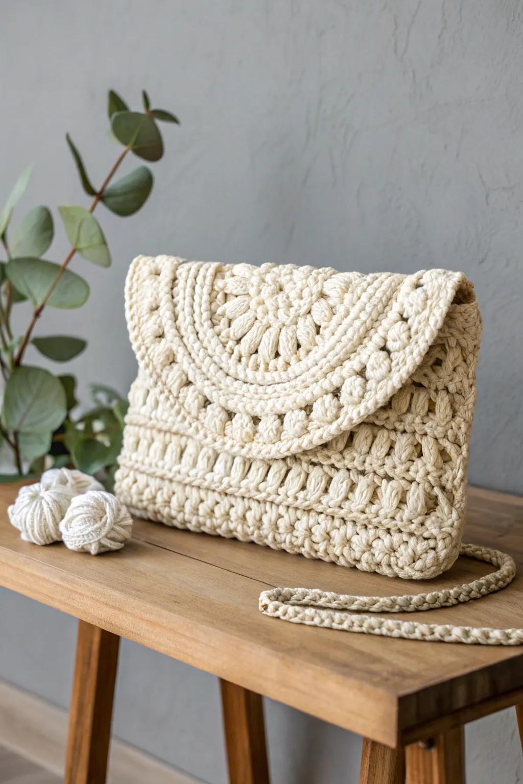 Enhance your evening with this elegant crochet clutch, where minimalism meets boho charm.