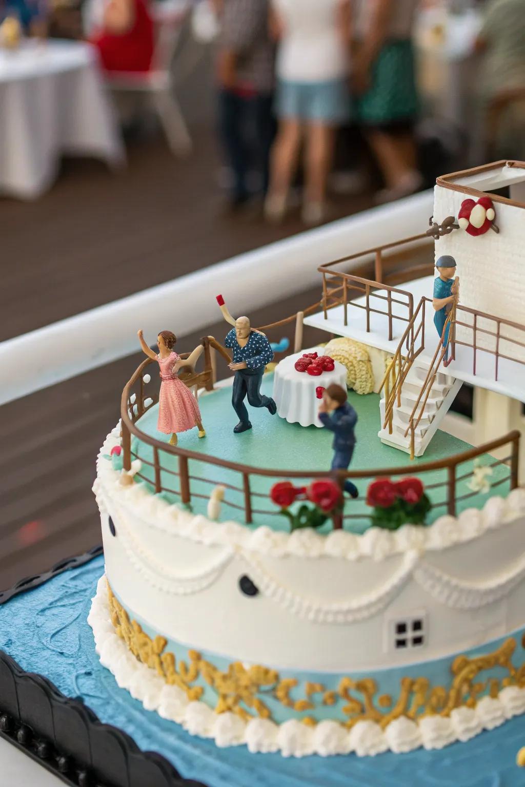 A spirited deck revelry scene infuses character into this confection.