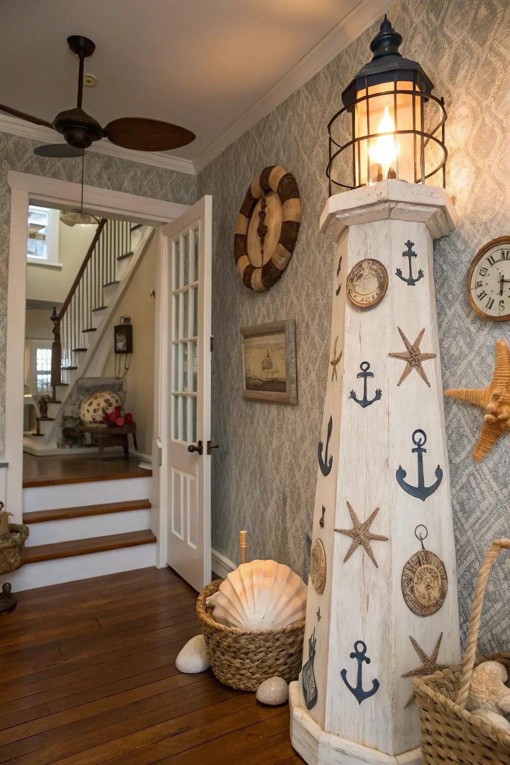A beacon tower accent that welcomes with yacht-like warmth.