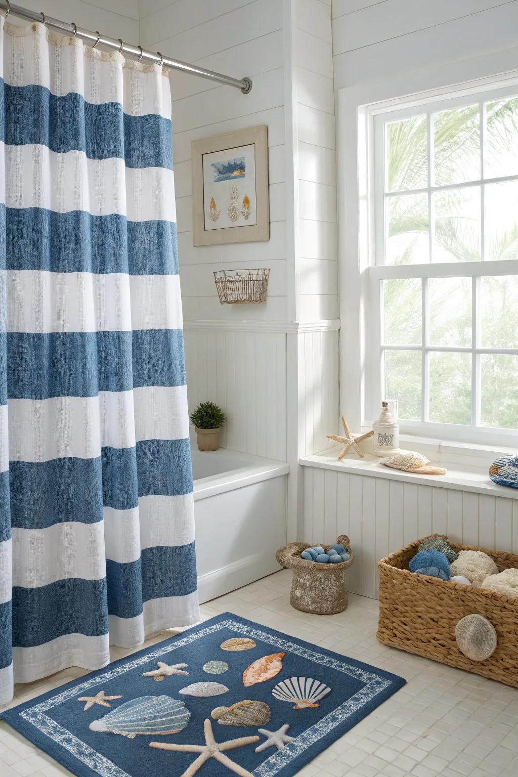 Maritime prints inject a coastal allure.