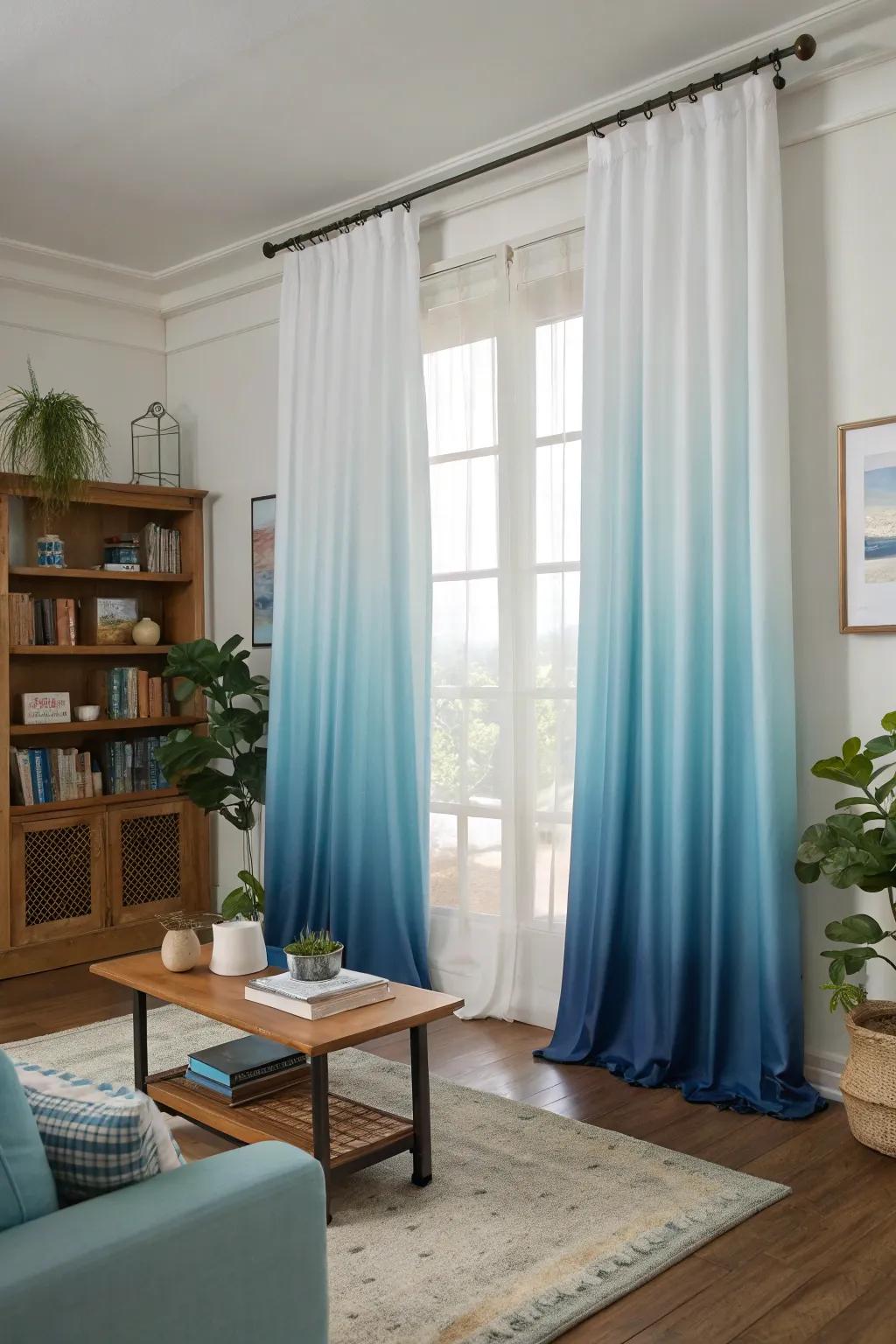 Gradient-colored curtains contribute an inventive aspect.