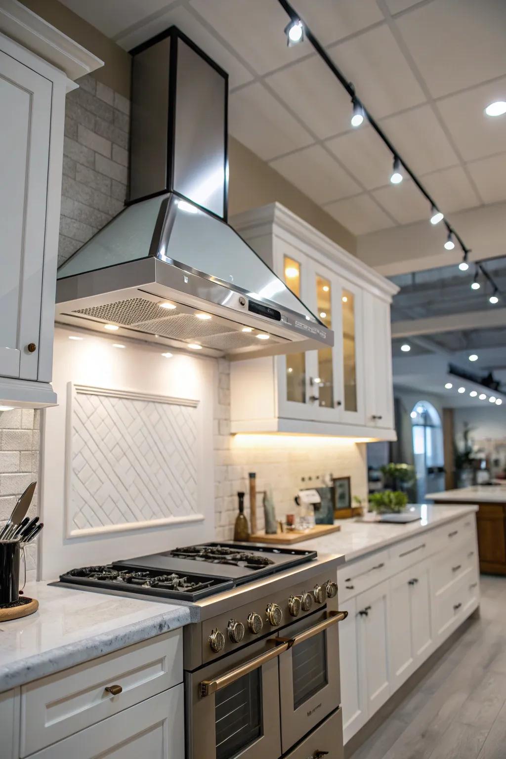Integrated luminescence in range hoods heightens kitchen atmosphere.