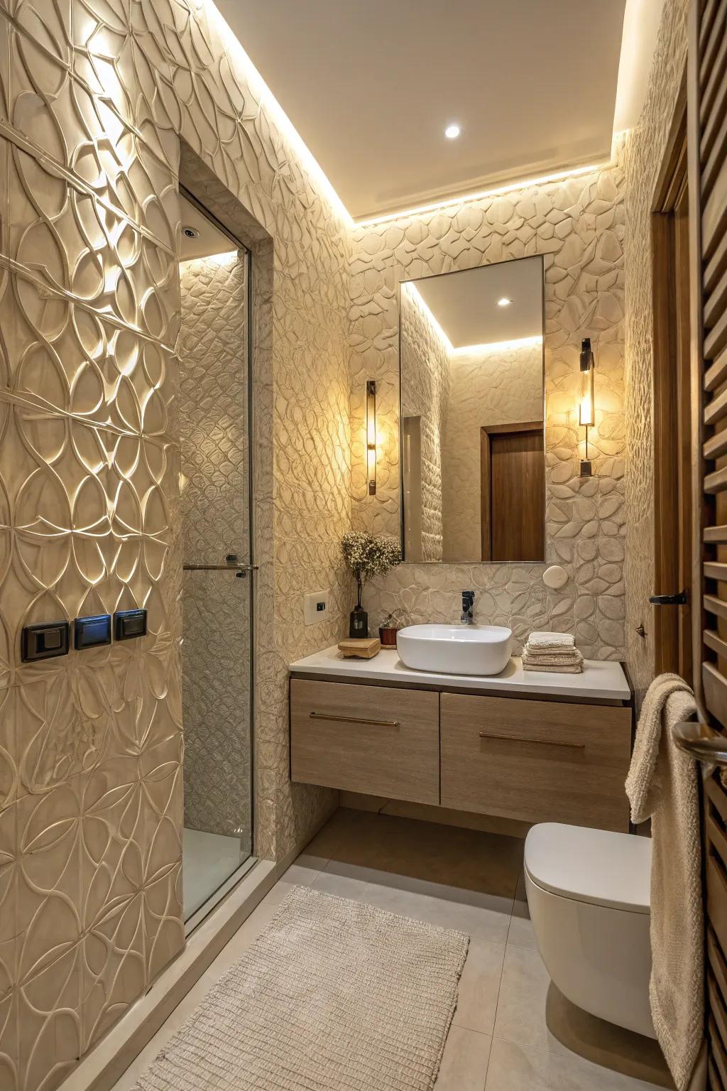 Textured walls add depth and a sense of sophistication to your bathroom decor.