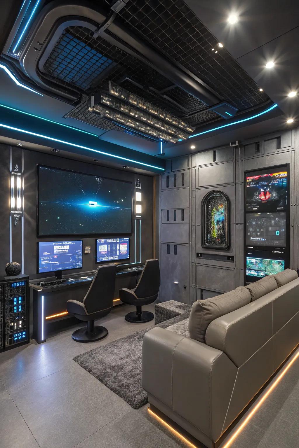 A visionary vibe achieved through metallic accents infuses a high-tech advantage into your gaming space.