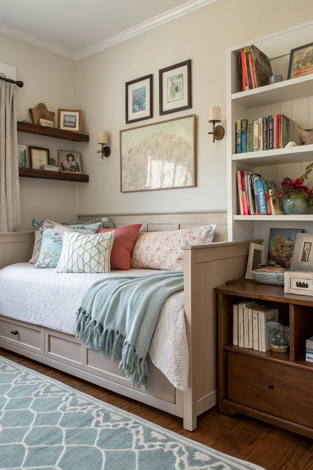 Personalized daybed space featuring tailor-made decor
