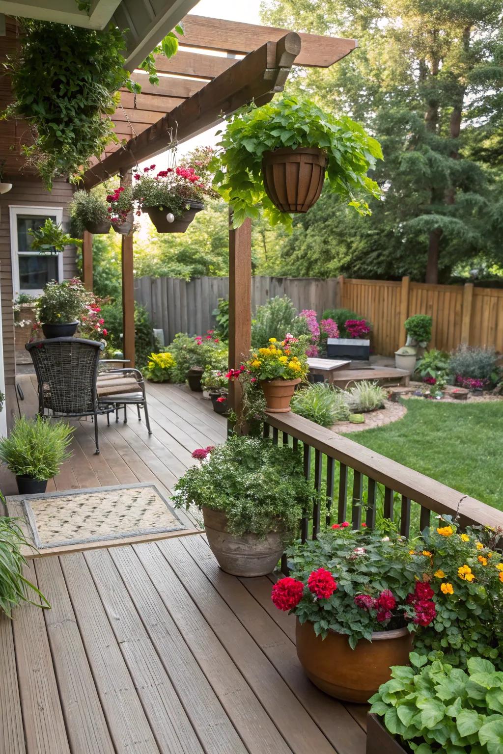 Plants temper rigid constructions, rendering your deck snug and inviting.