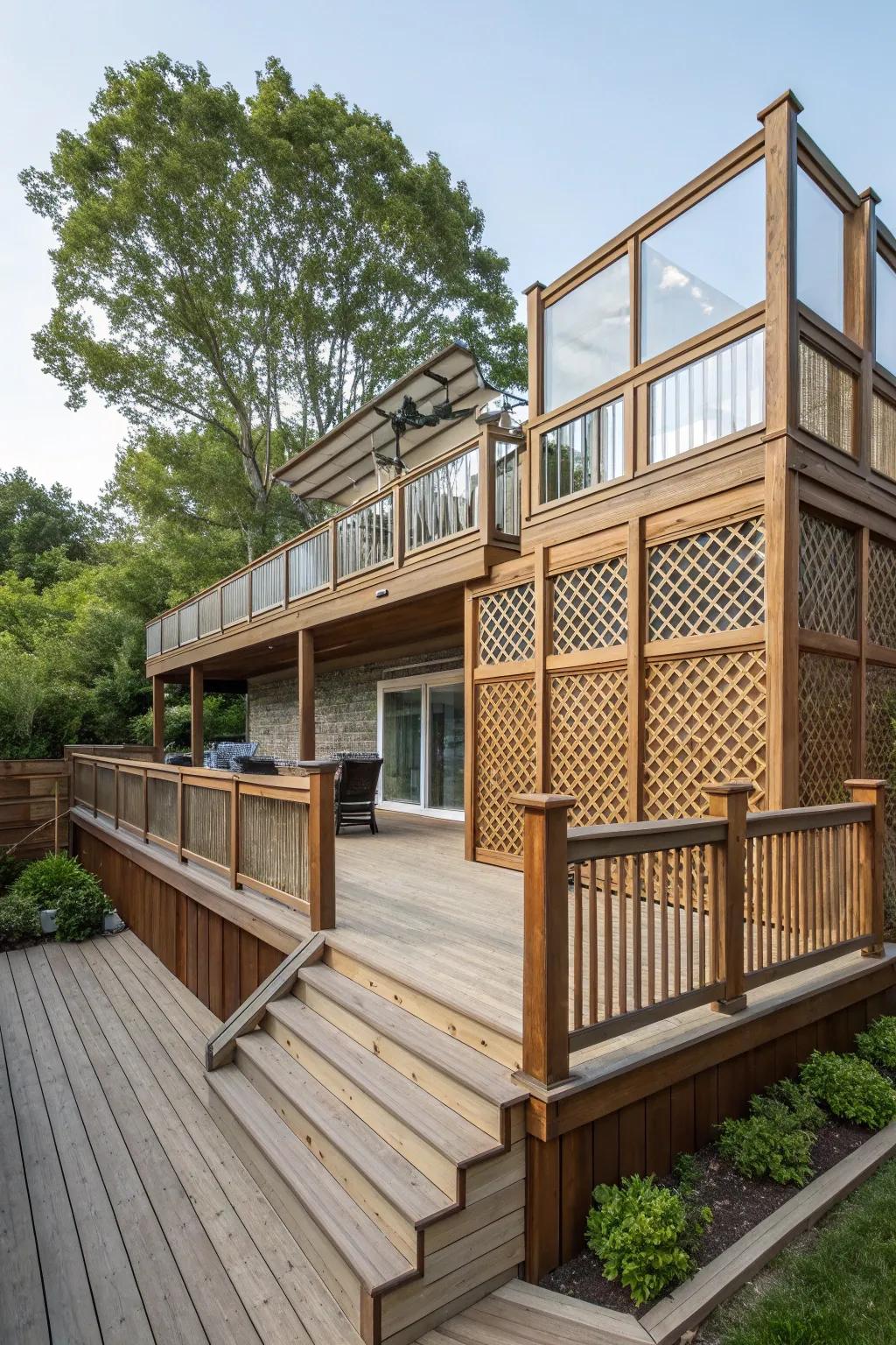 Multi-tiered scheme for distinct and secluded deck zones.