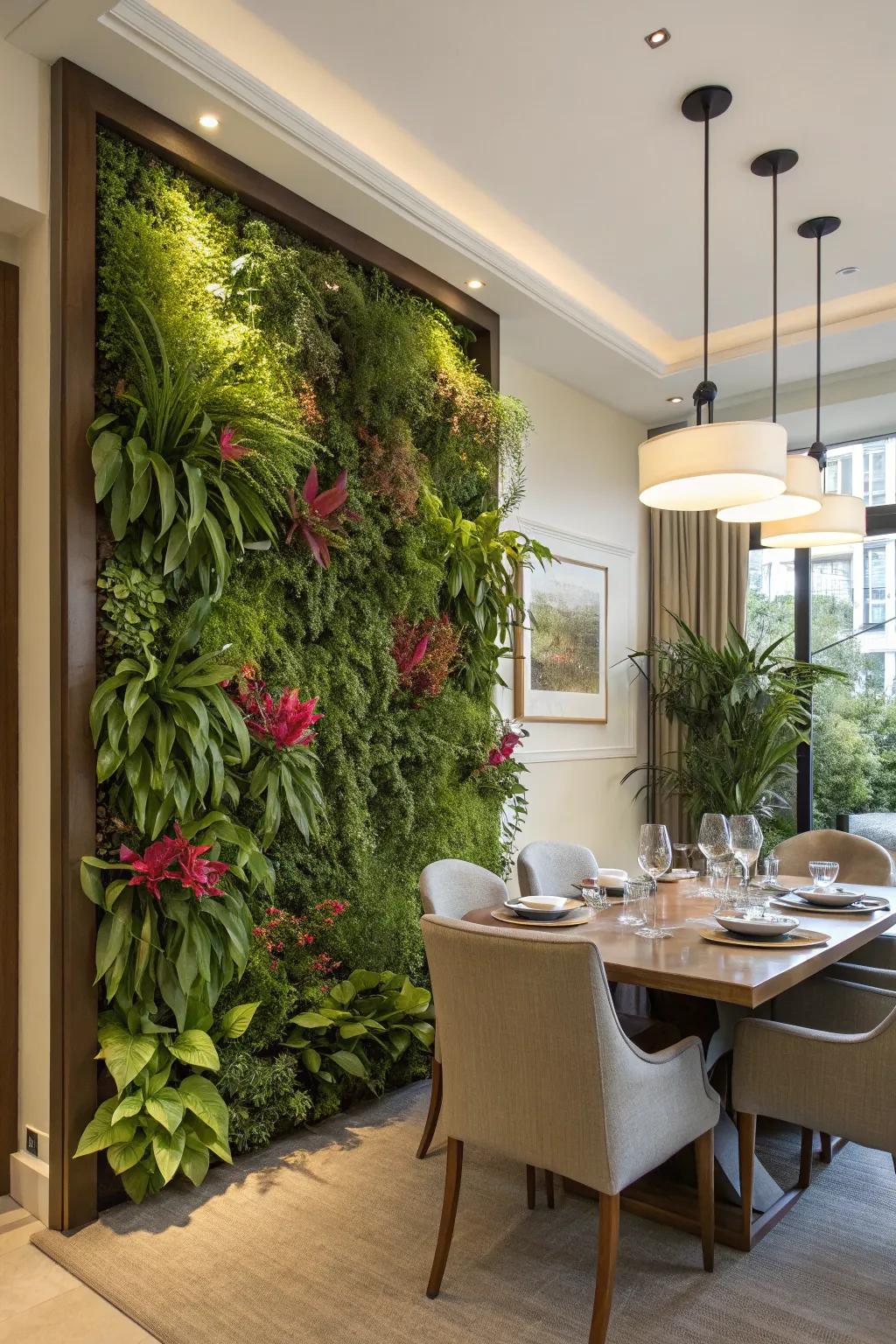 Climbing gardens enrich dining spaces with verdure and tranquility.