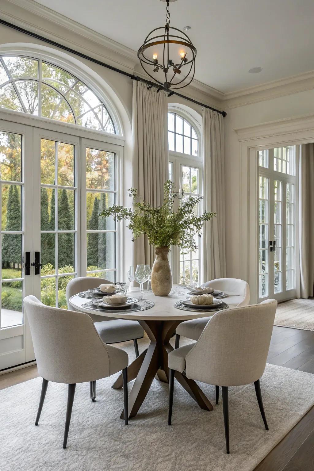 Modern design gives your dining room windows a polished, current look.