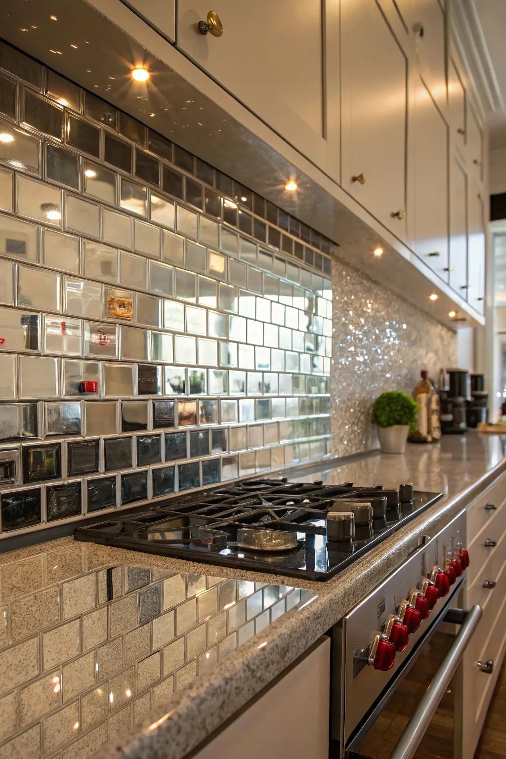 Mirror tiles amplify light and space, adding a touch of elegance.
