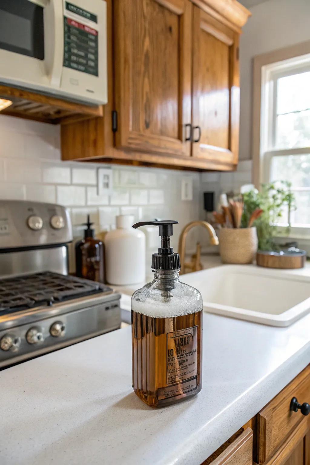 Pharmacy bottles evoke a vintage pharmacy ambiance.