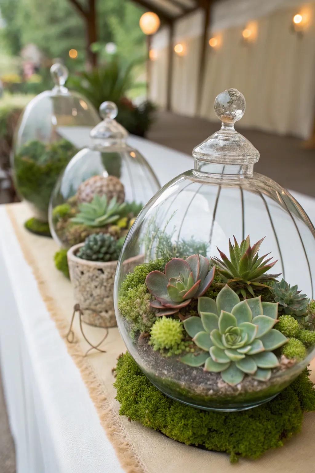 Alluring 'Glass Garden' centerpieces for a mini garden effect.