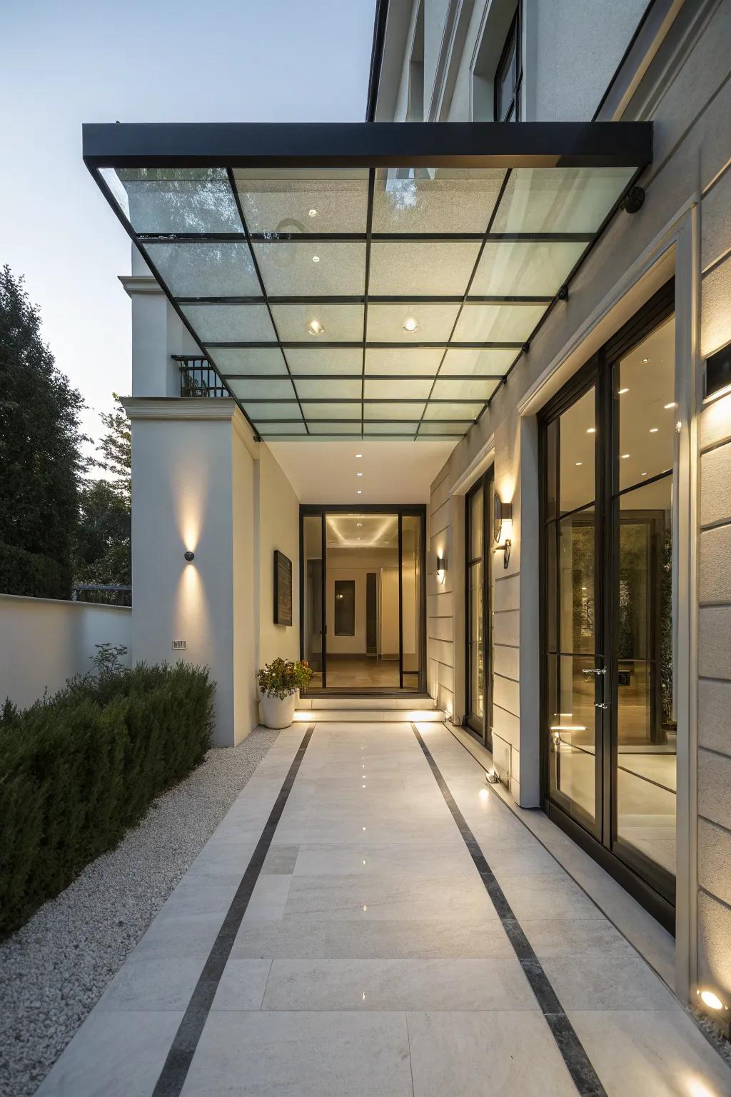 An entry featuring a sleek crystal view roof.
