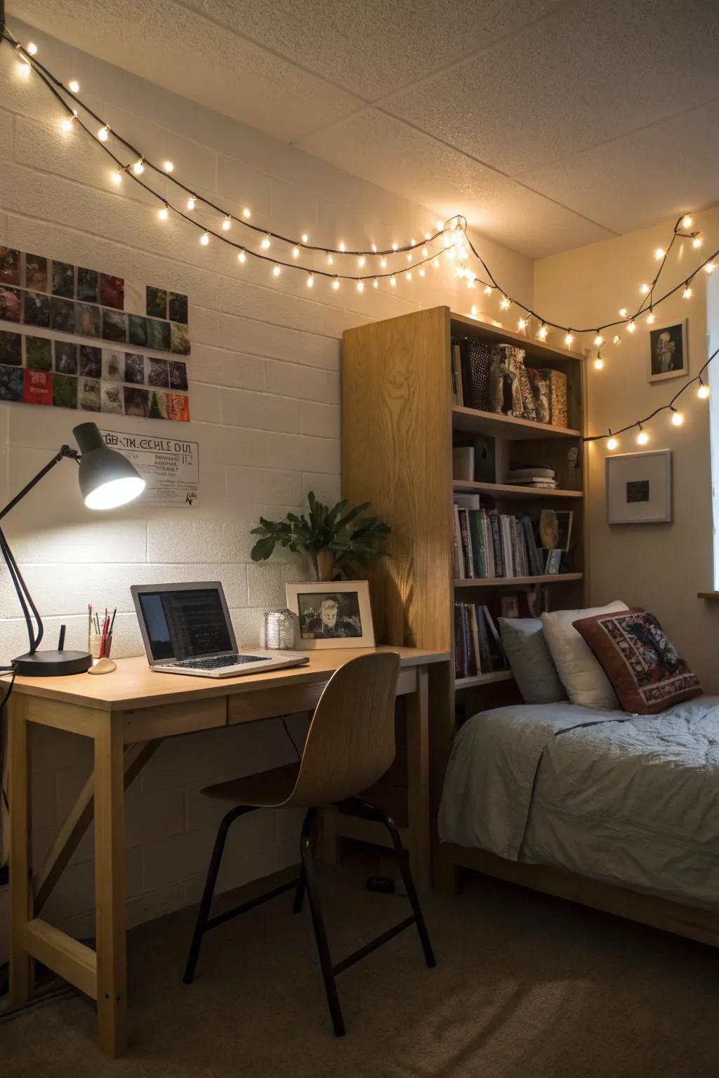 Produce a cozy atmosphere using imaginative lighting solutions.