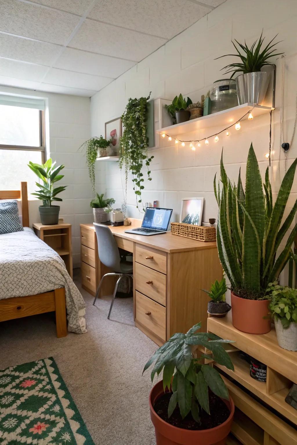 Indoor plants introduce a touch of nature and enhance the room’s vibrancy.