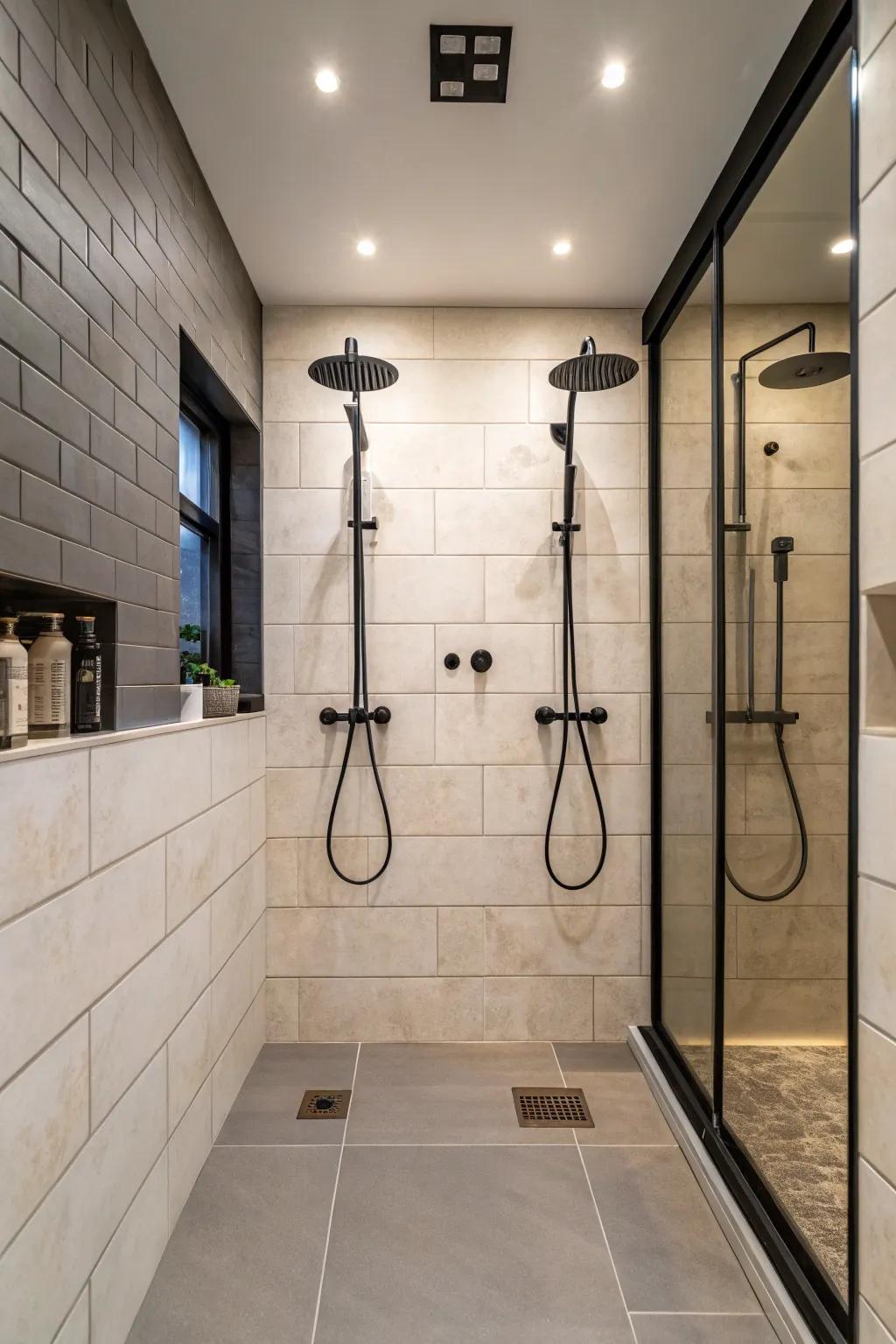 Make a bold statement with contrasting installations in your dual shower.