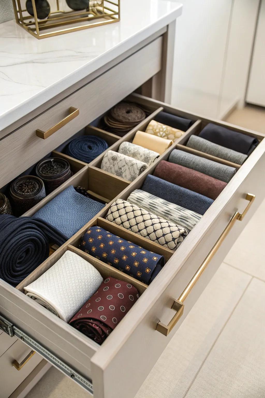 Storing scarves and ties wrinkle-free with an organizer.