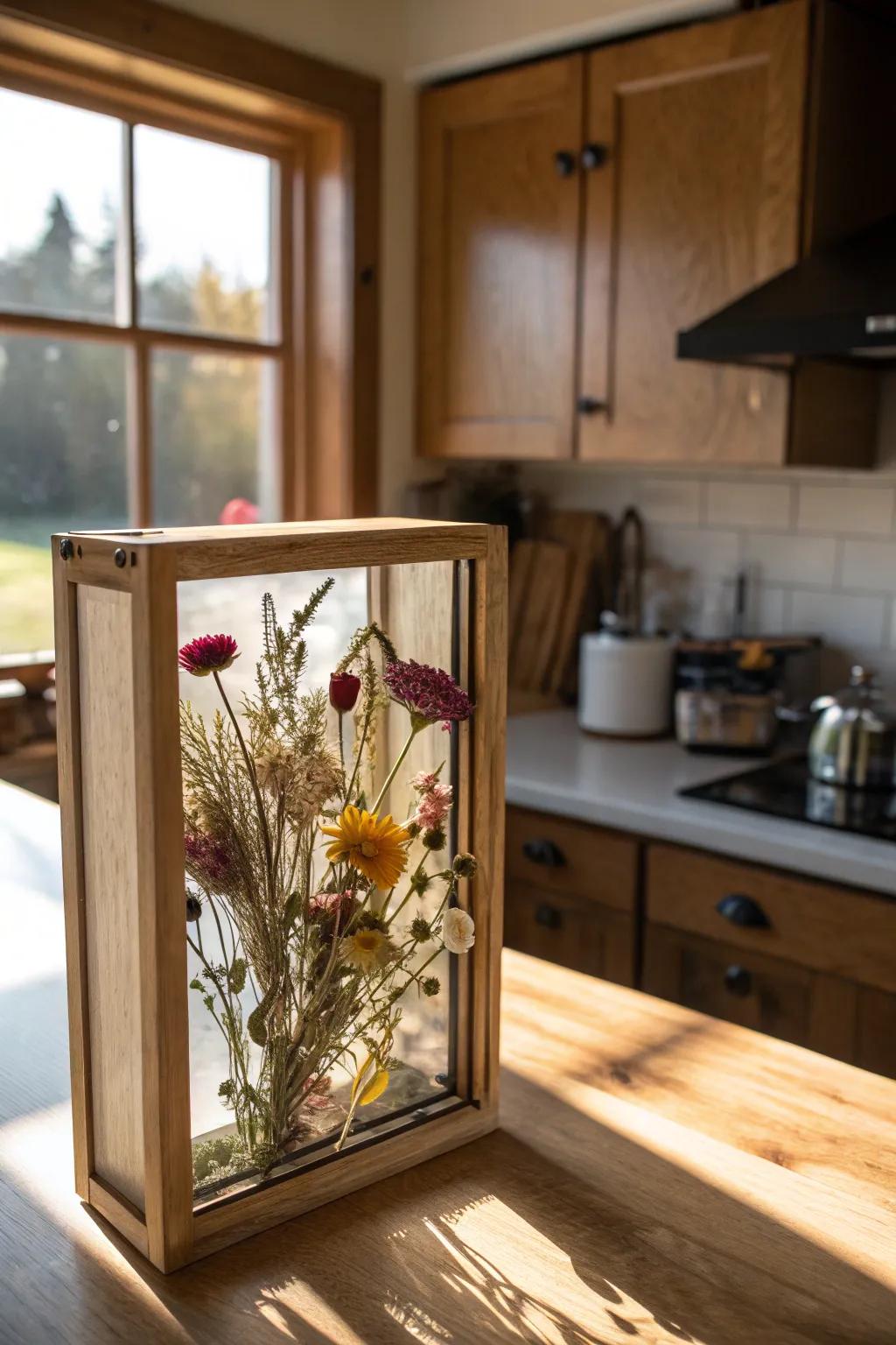 Celebrate your green thumb through a display case filled with garden blooms.