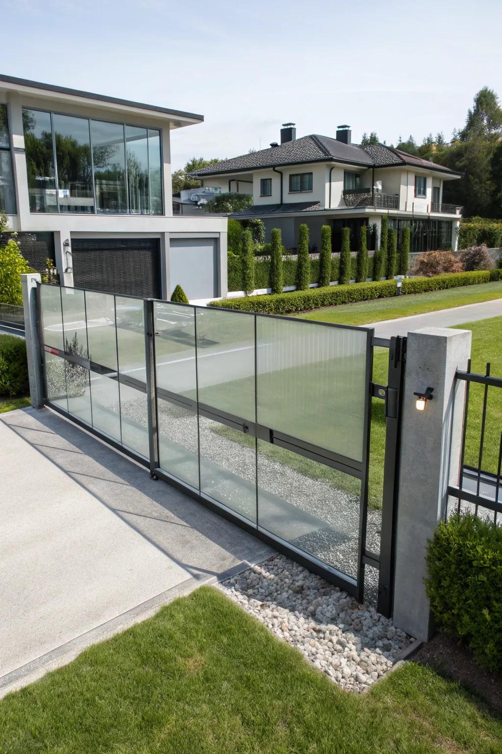 A gate with crystal panes offering modern transparency and style.