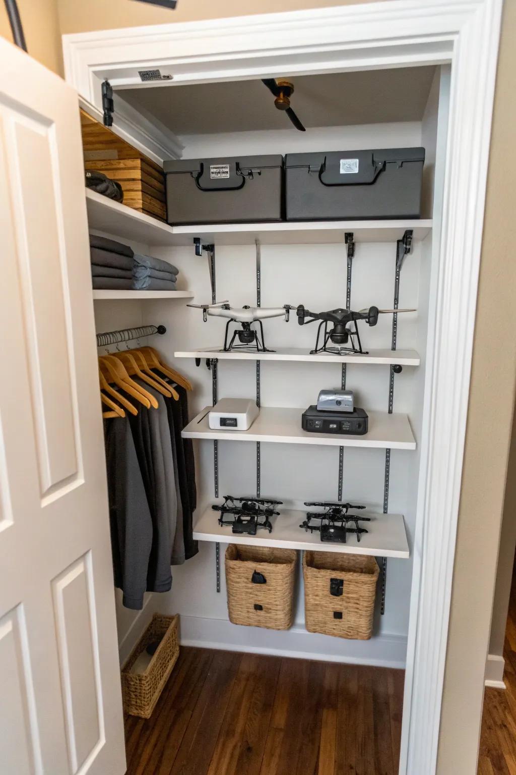 Revamp a closet into a custom drone organization alcove.