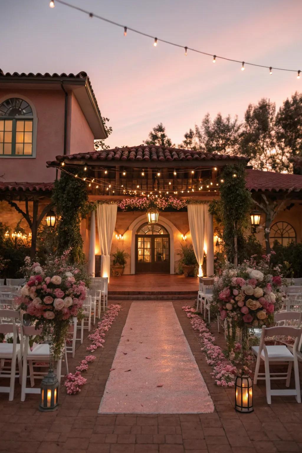 Romantic soft blush lighting.