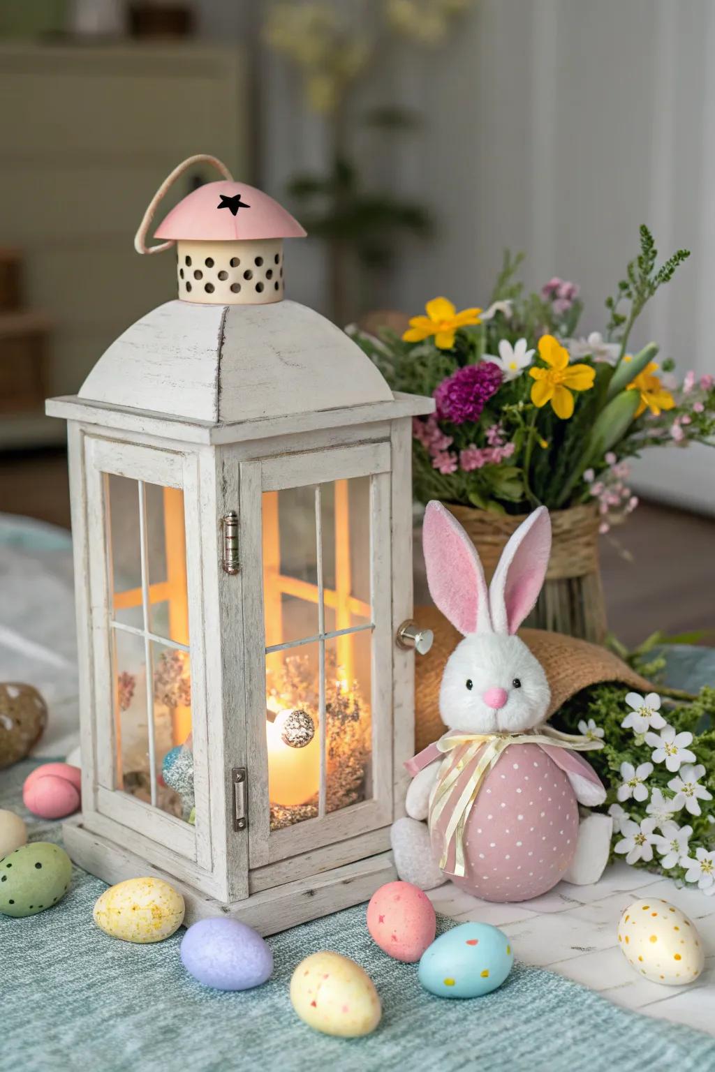 A peeking bunny imparts a spirited surprise to any lantern.