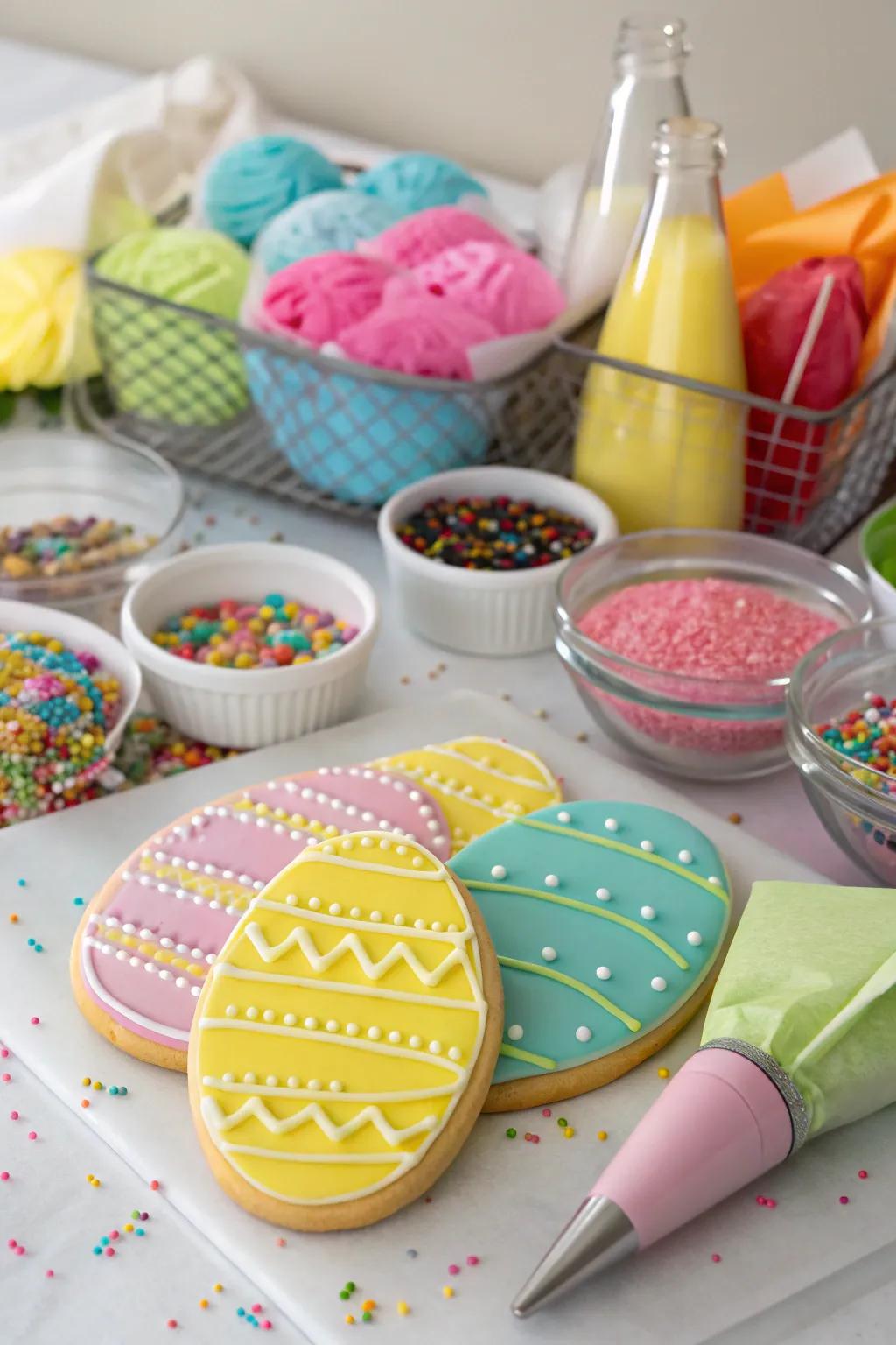 A joyous and interactive Easter ovum biscuit embellishment station.