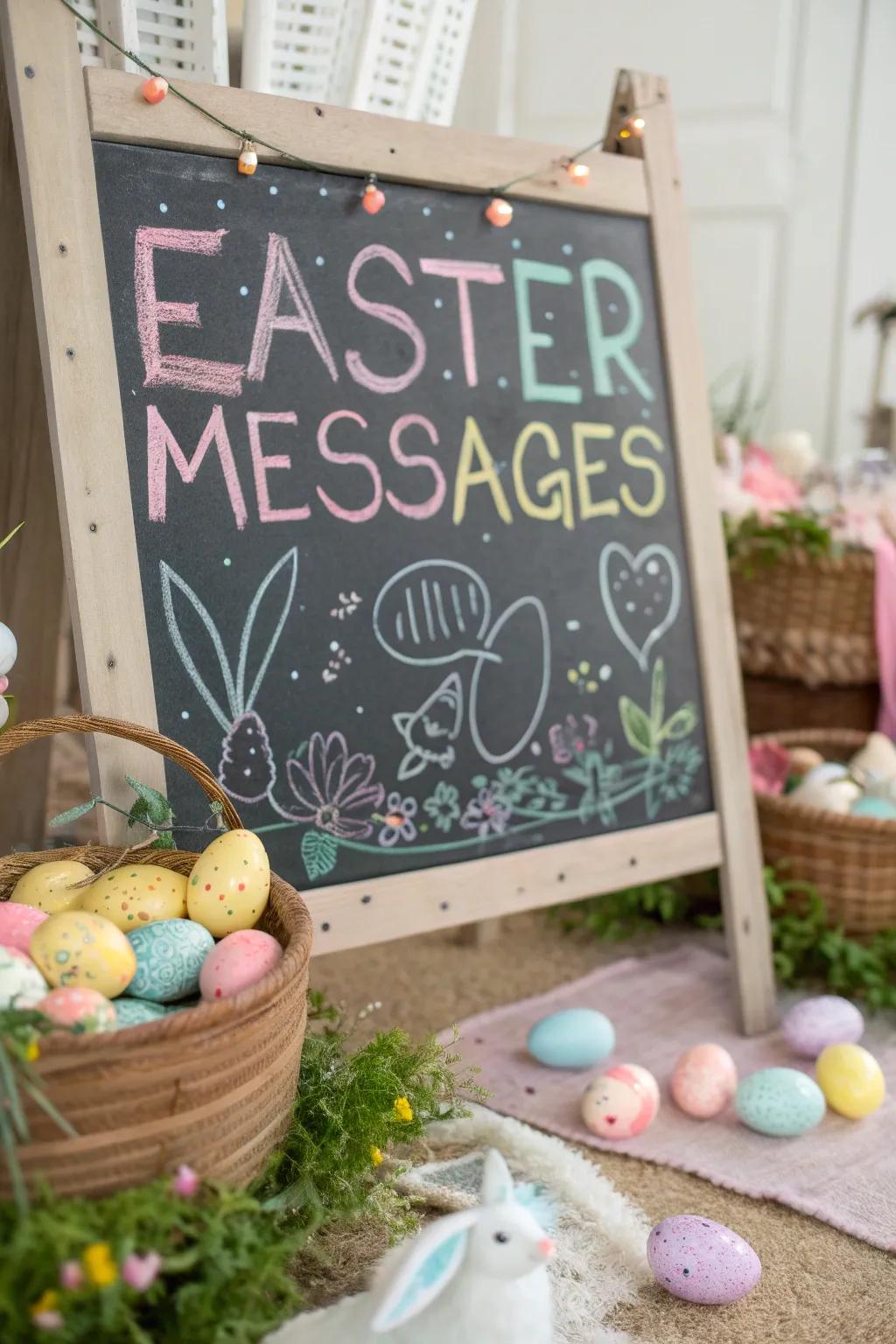 Personalized chalkboard messages add charm to this Easter photo backdrop.